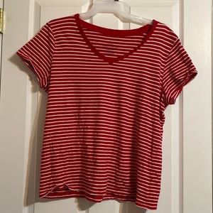 Faded Glory V- neck red and white striped t-shirt. Size XL